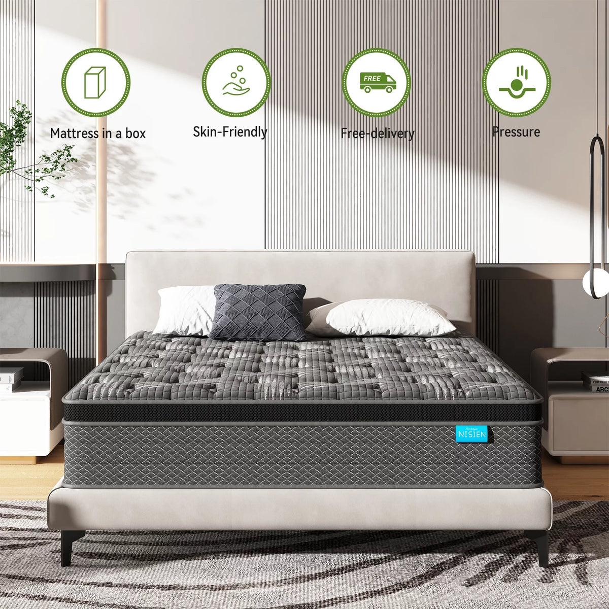 Black 10 inch Queen Gel Memory Foam Hybrid Mattress I443