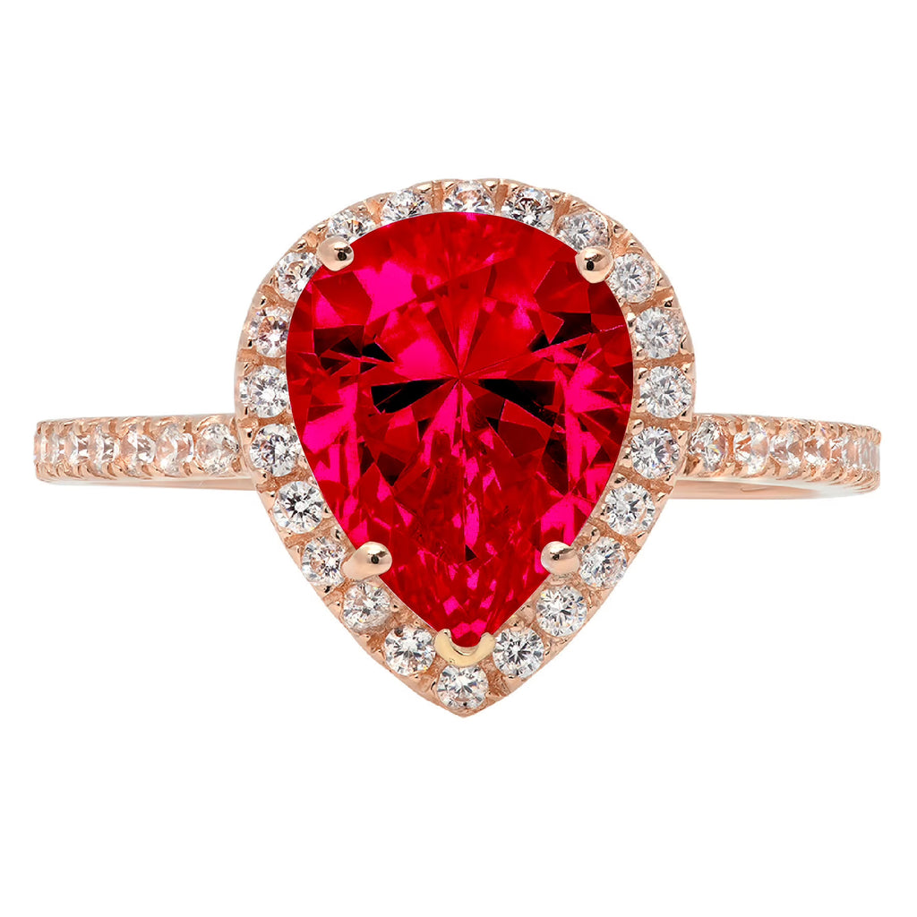 Pear Cut Red Simulated Ruby 18k Pink Rose Gold Halo Ring Size 3.5 Q33977