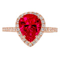 Pear Cut Red Simulated Ruby 18k Pink Rose Gold Halo Ring Size 3.5 Q33977