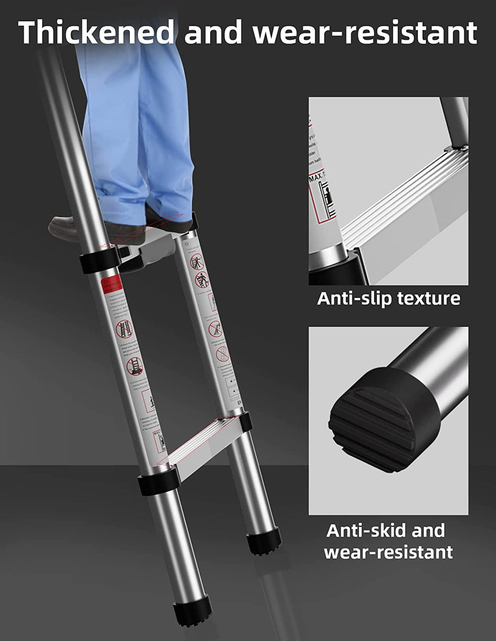 Telescoping Ladder, 12.5 FT Aluminum Heavy Duty 330 lbs Load E944795