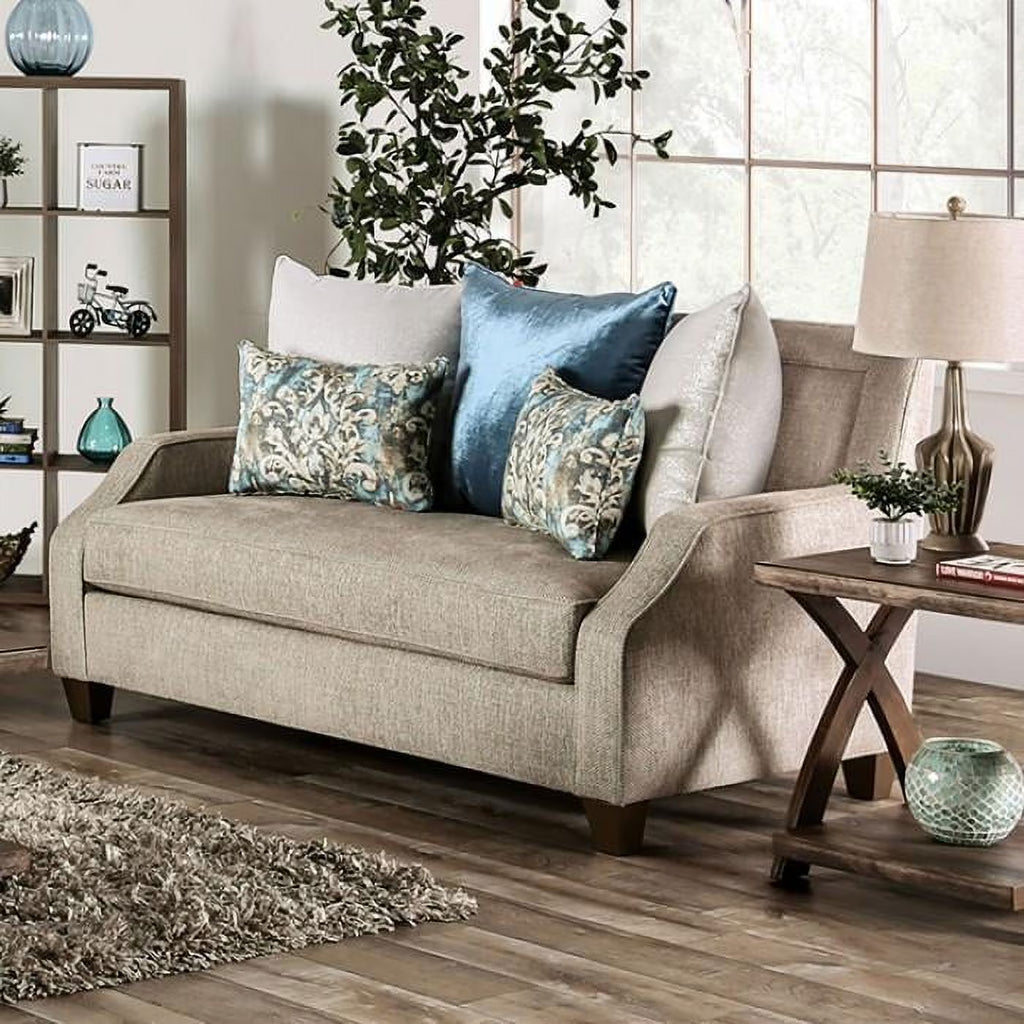 Beige & Teal Chenille Loveseat O40342