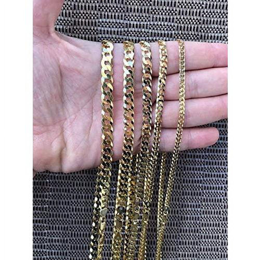 14k over solid 925 sterling silver flat cuban chain necklace J53676