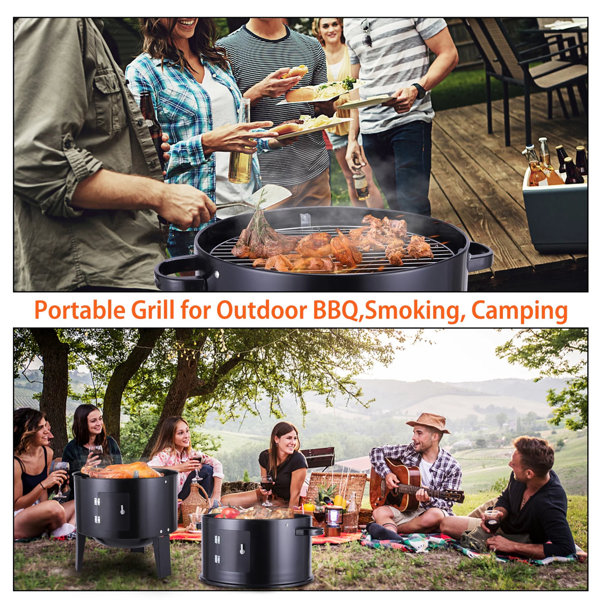 Portable Charcoal Smoker Grill T8439