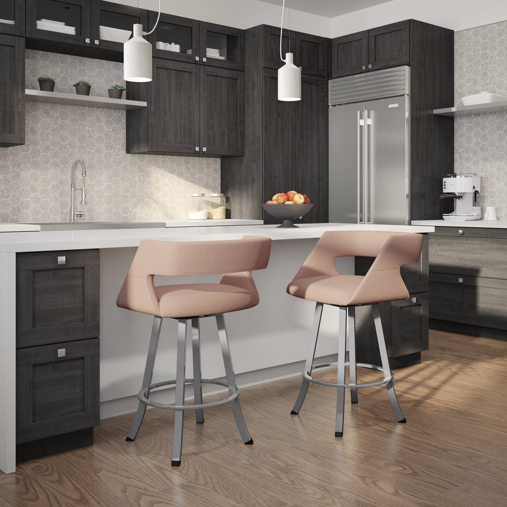 Soft Grey White Polyester Swivel Counter and Bar Stool R4568
