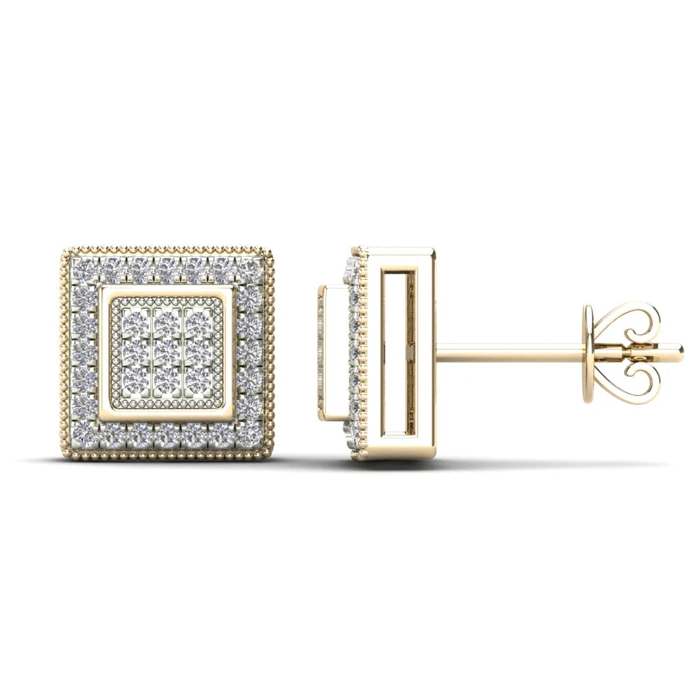 14K Yellow Gold Diamond Square Stud Earrings V80179