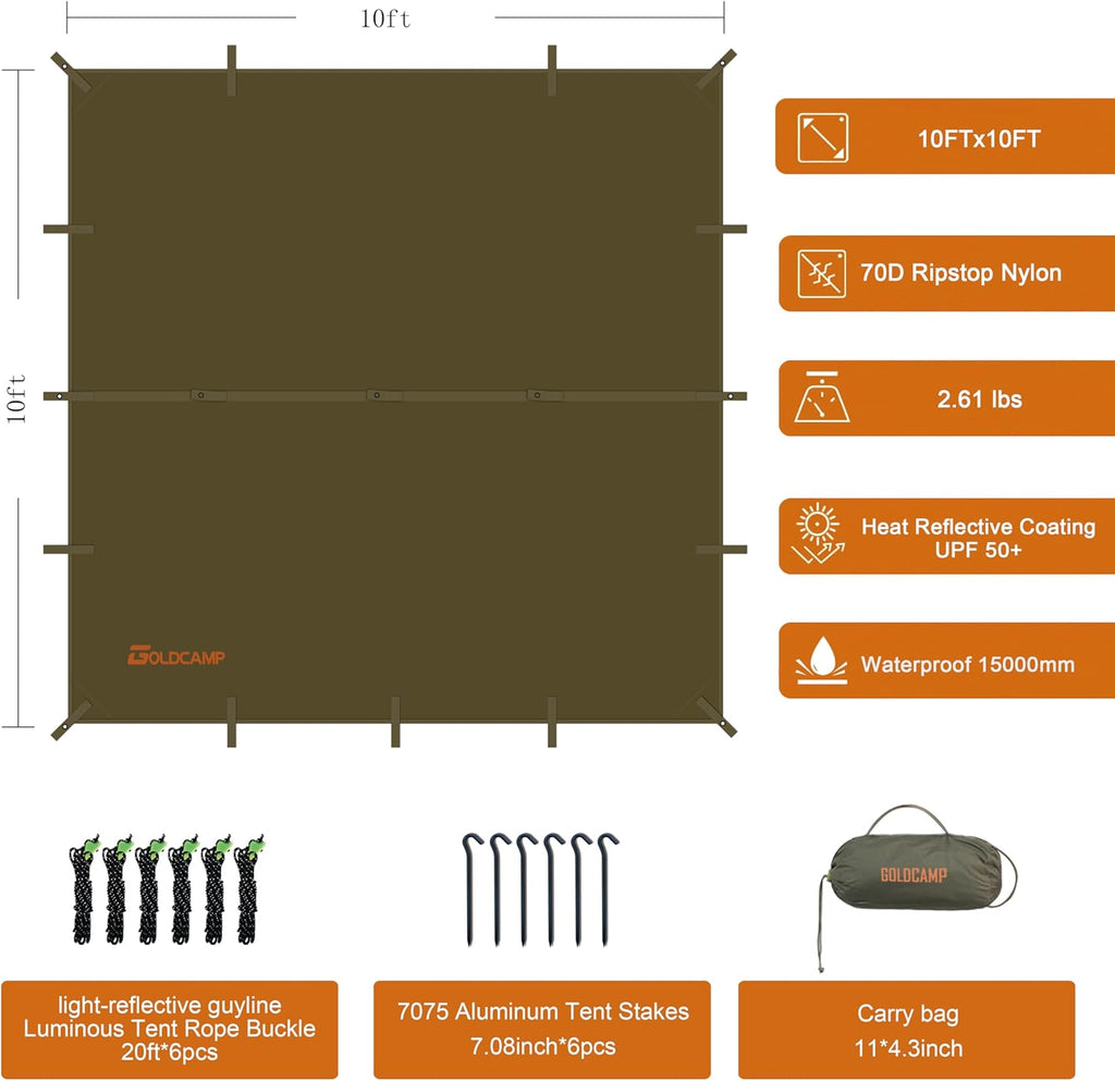 70D Nylon 10''X10'' Waterproof Camping Tarp O5030