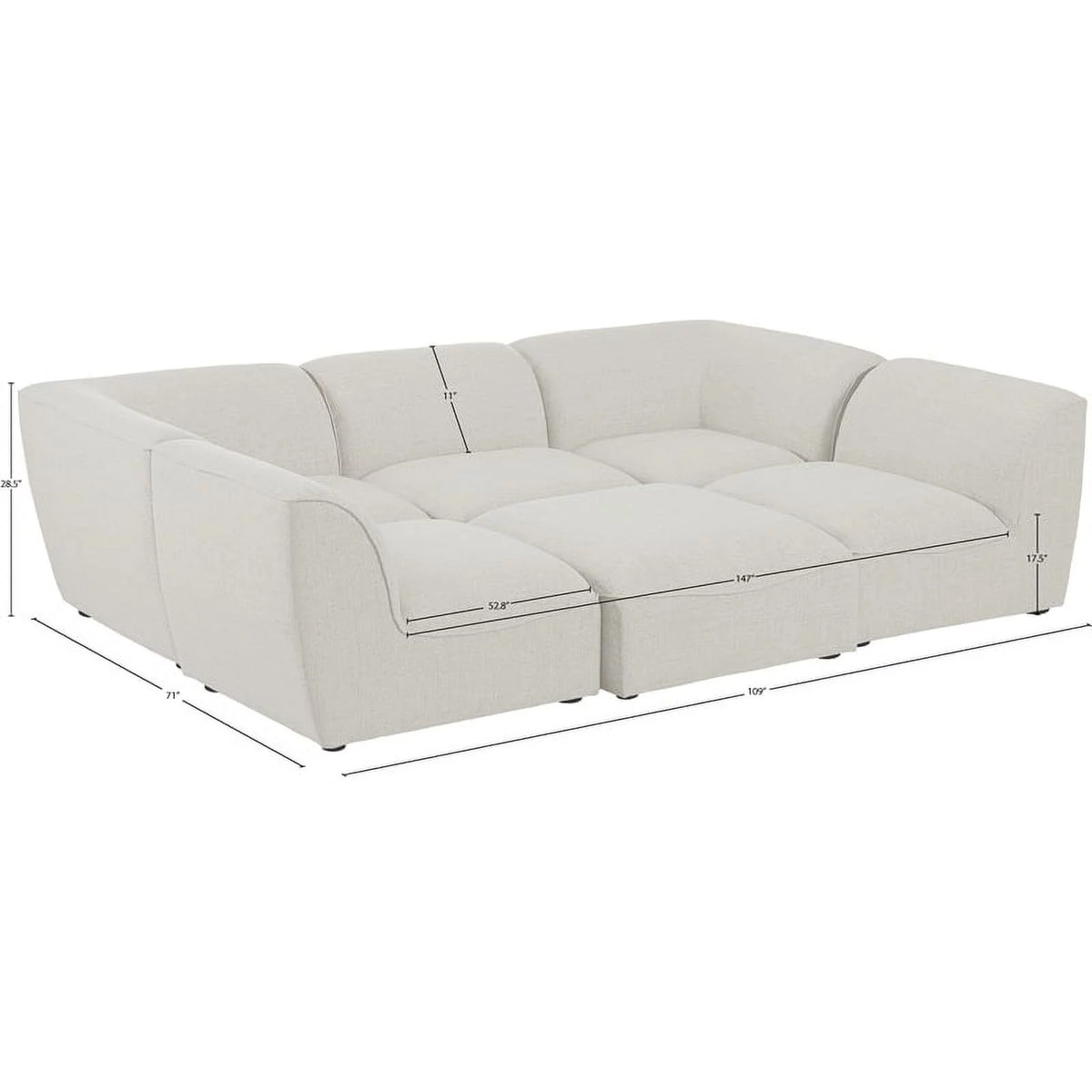 Cream Linen Textured Modular Sectional D8092