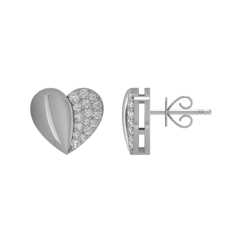 10K White Gold Diamond Heart Stud Earrings X44037