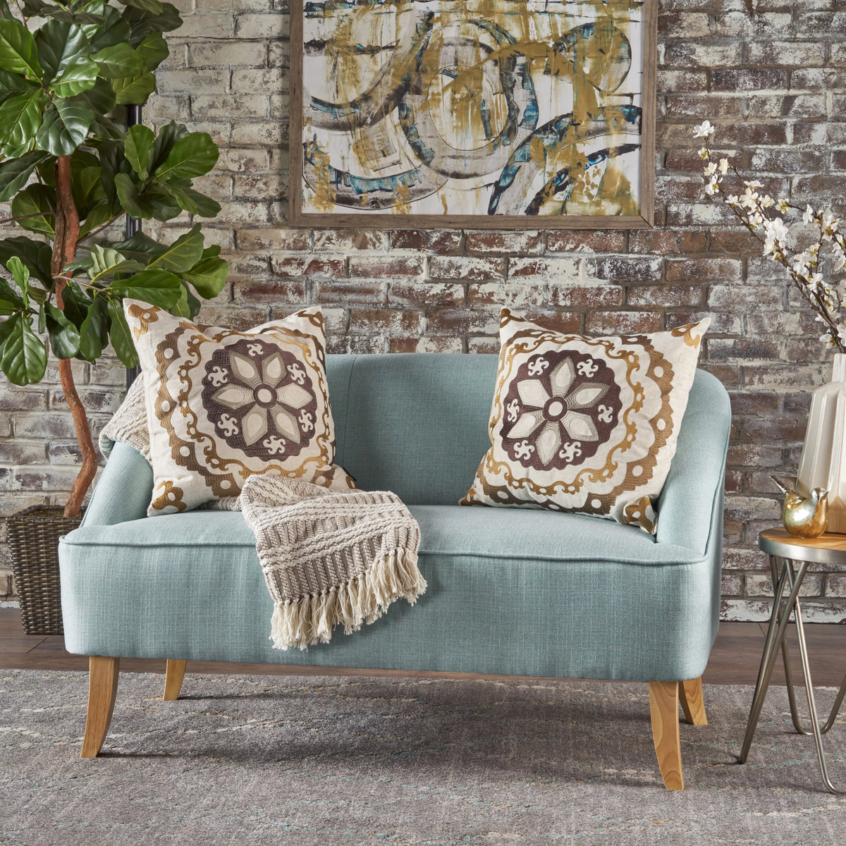 Light Blue Fabric Loveseat U6621