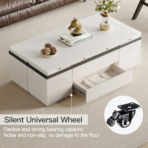 White Lifting Top Coffee Table with Four Stools C11647