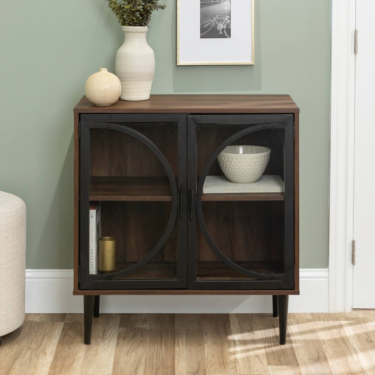 Metal and Glass Door Accent Console P53903