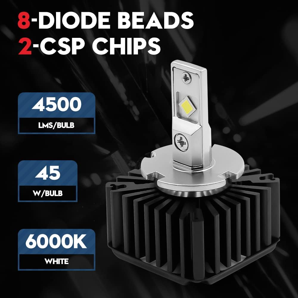 D5S LED Headlight Bulb Conversion Kit, 90W 9000Lms 6000K White, 24-CSP Chips, 2 Pack U719