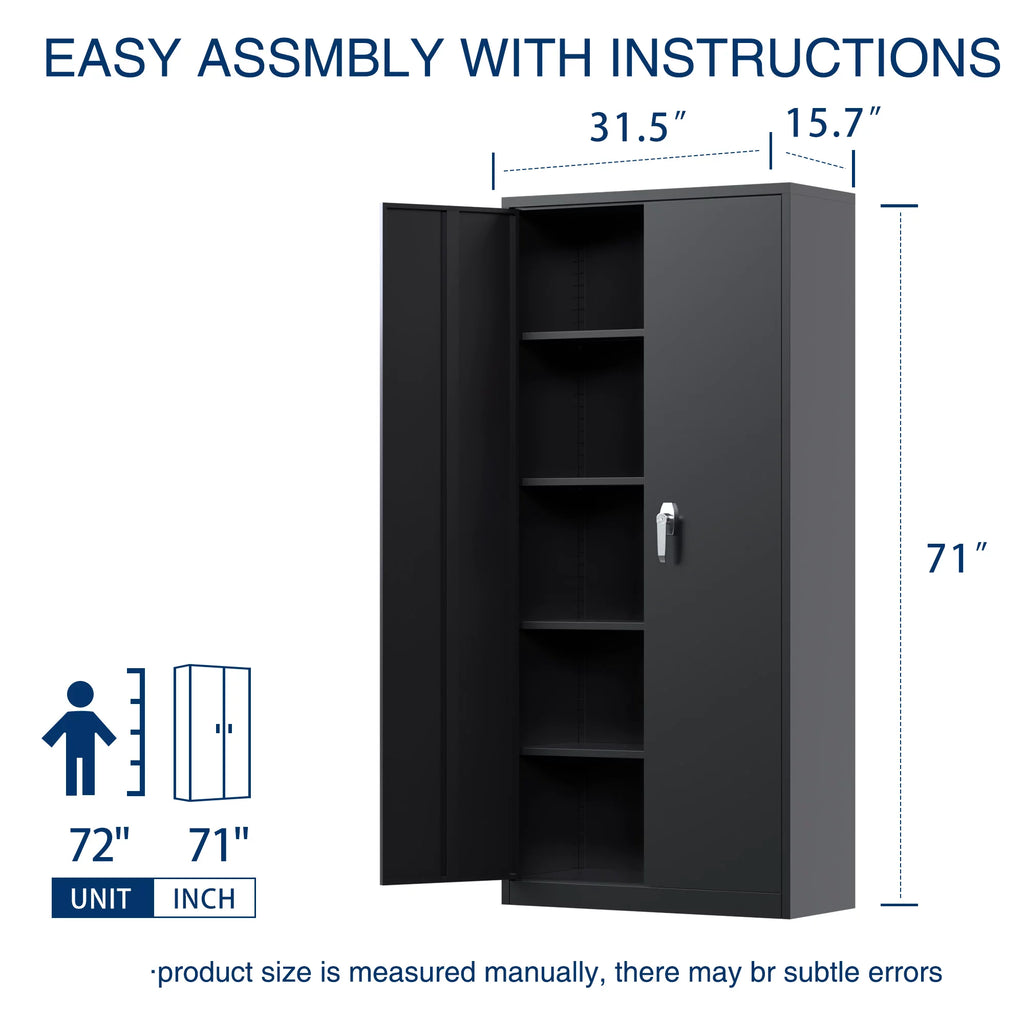 71 In Black Metal Storage Cabinet with Locking Doors and Adjustable Shelves E3879