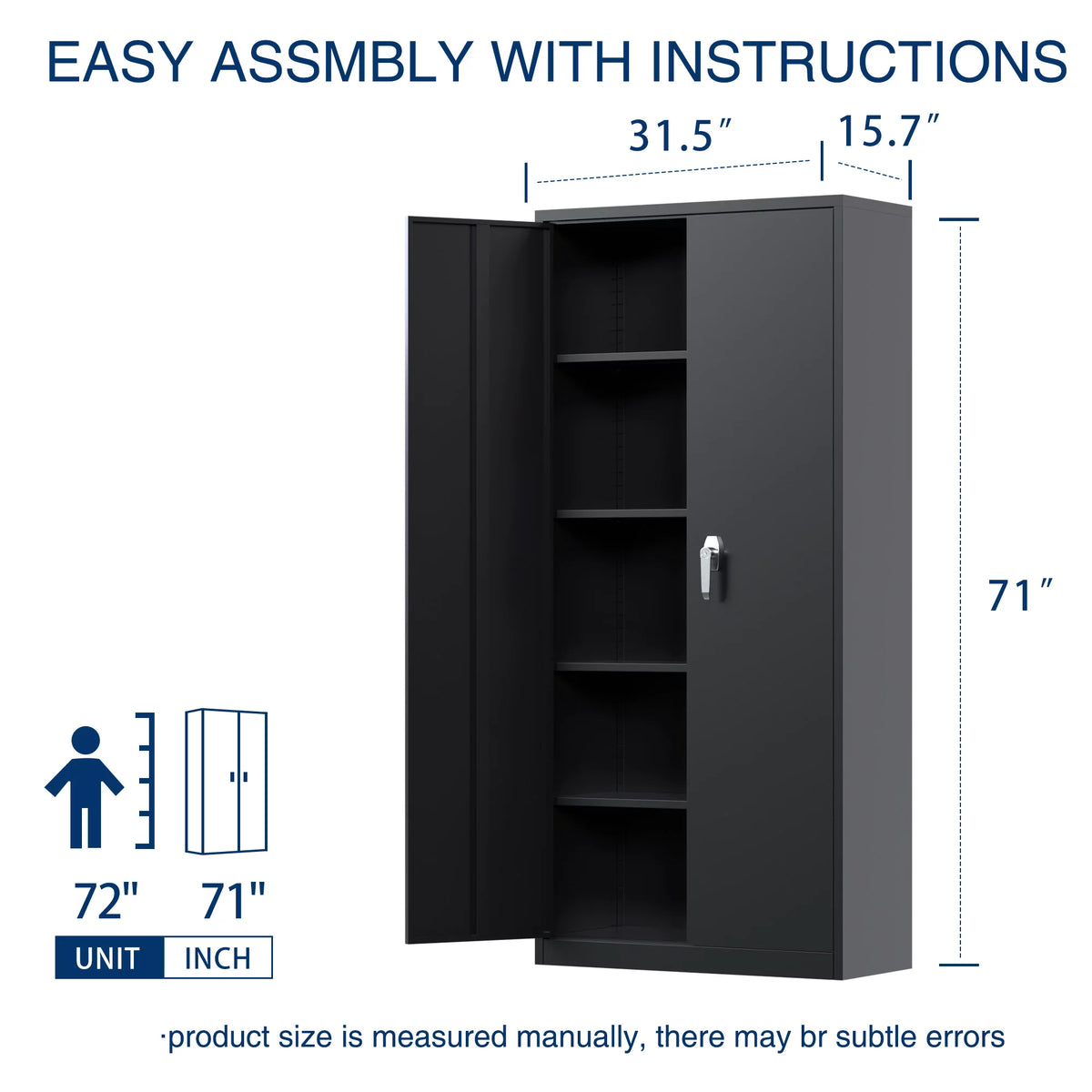 71 In Black Metal Storage Cabinet with Locking Doors and Adjustable Shelves E3879