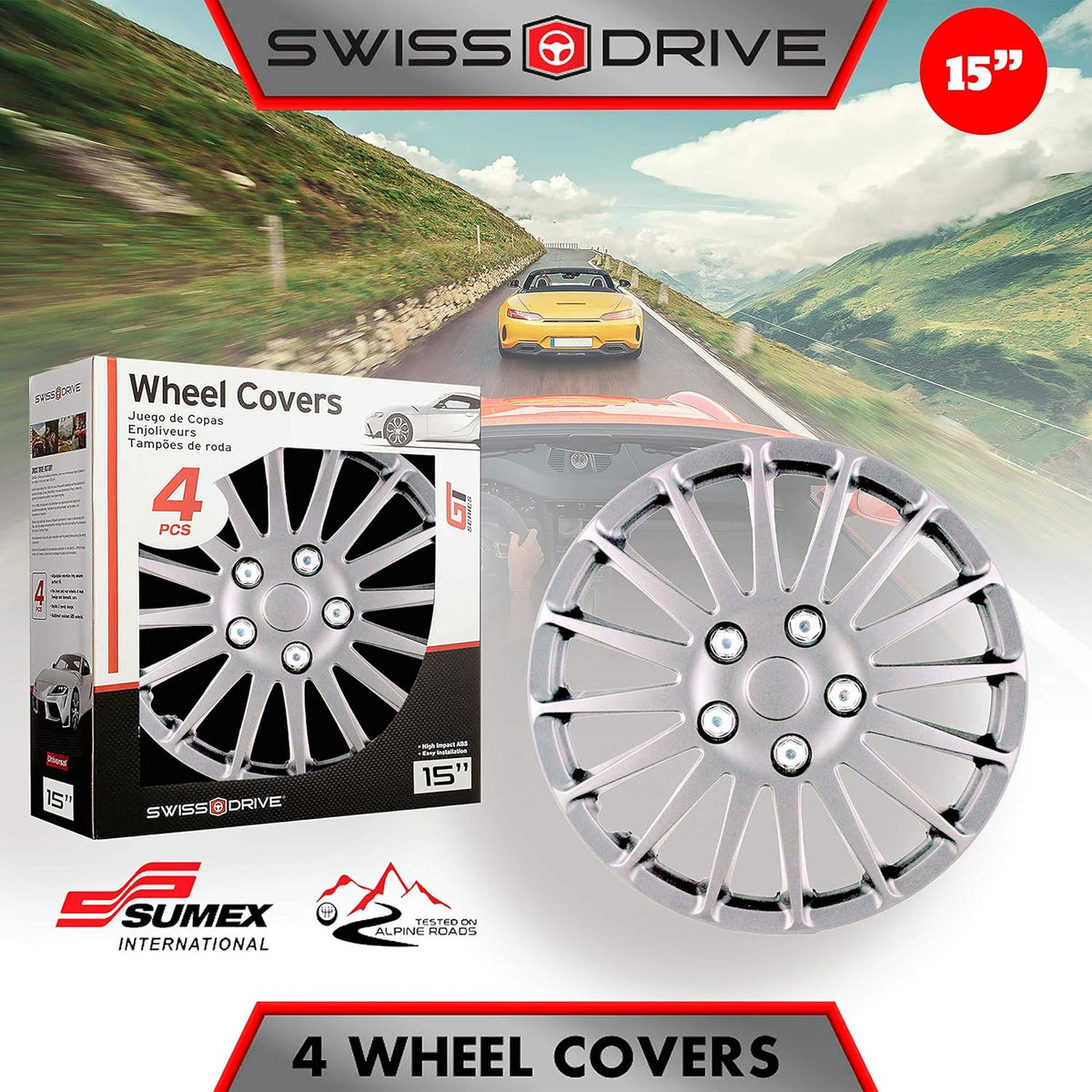 15-Inch Set of 4 Silver Hub Caps U31258