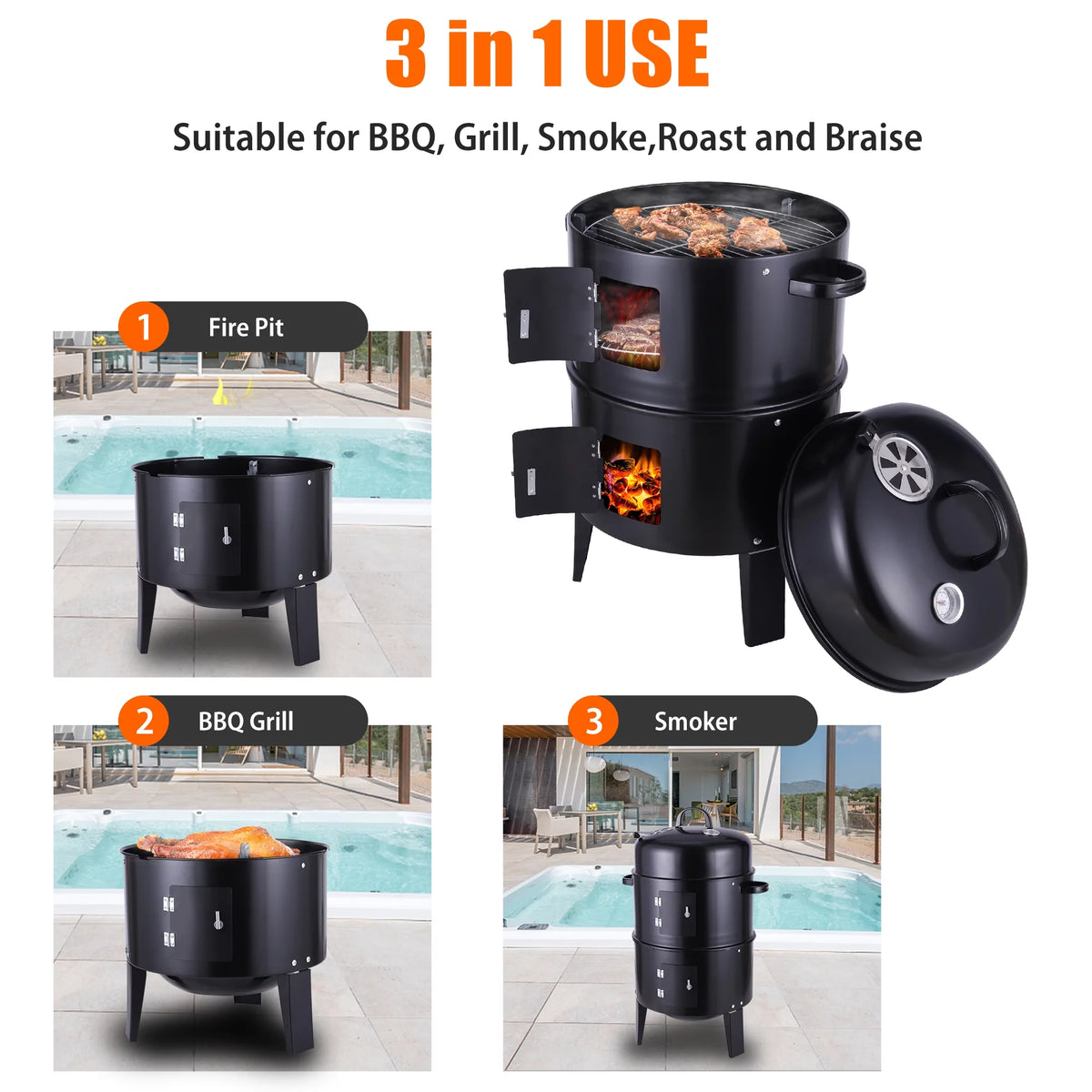 Portable Charcoal Smoker Grill T8439