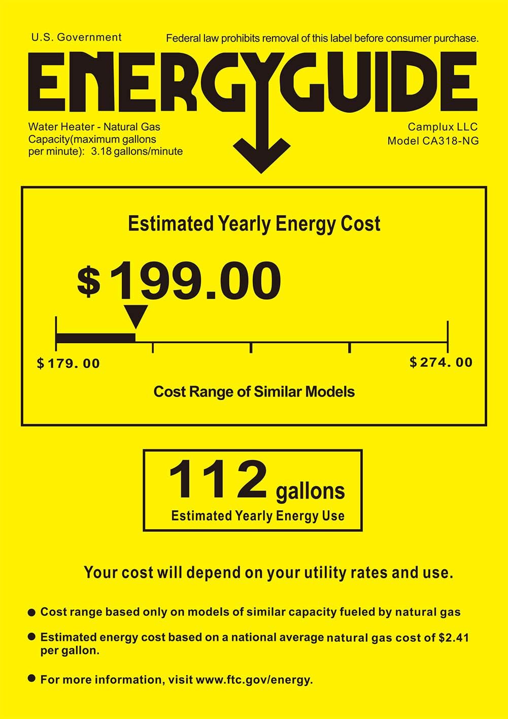 Black 3.18 GPM Propane Tankless Water Heater B525