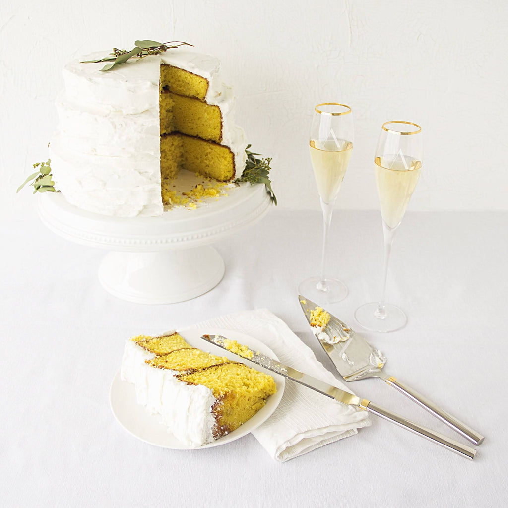 Gold Champagne Flutes and Cake Serving Set Y8858