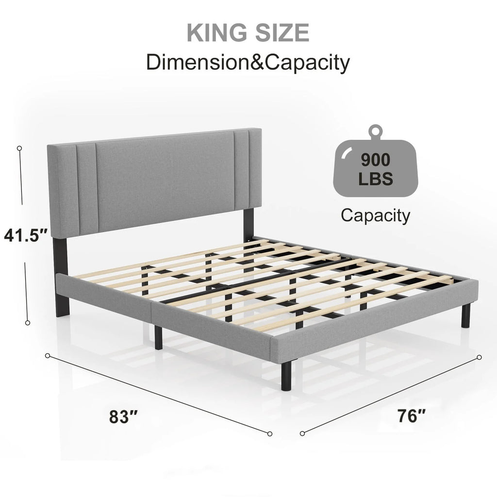 Full Size Platform Bed Frame with Fabric Upholstered Headboard A4696