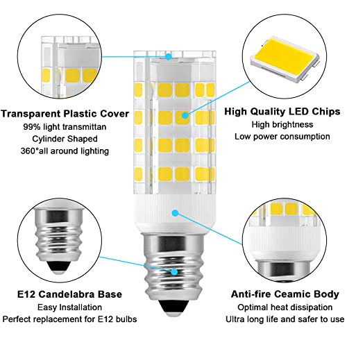 10 Pack E12 LED Candelabra Bulbs, 6000k Daylight White, 5W 450 Lumens G955
