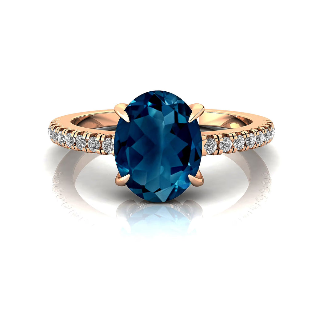 Solid Gold Halo London Blue Topaz Diamond Ring E238