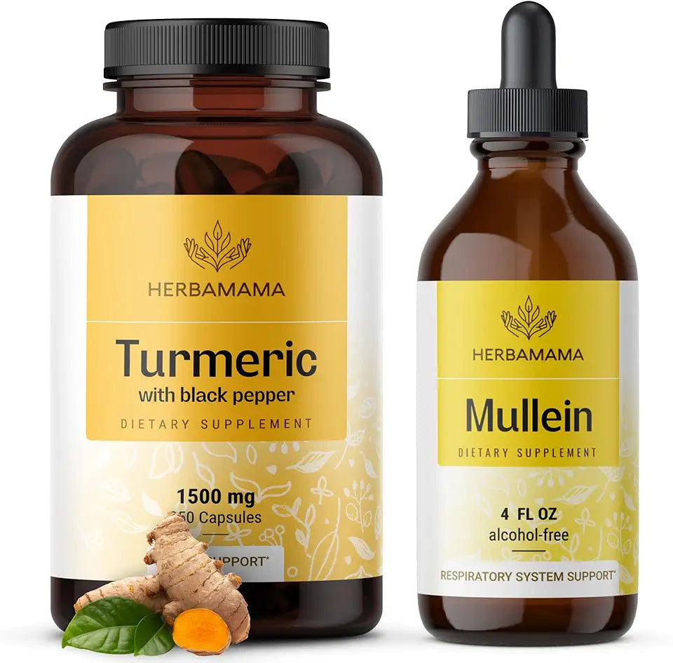 Turmeric Curcumin Capsules and Mullein Leaf Extract Tincture 2 Pack Q65016