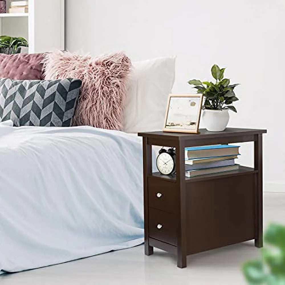 Espresso Narrow Side Table with Drawers and Shelf V26765
