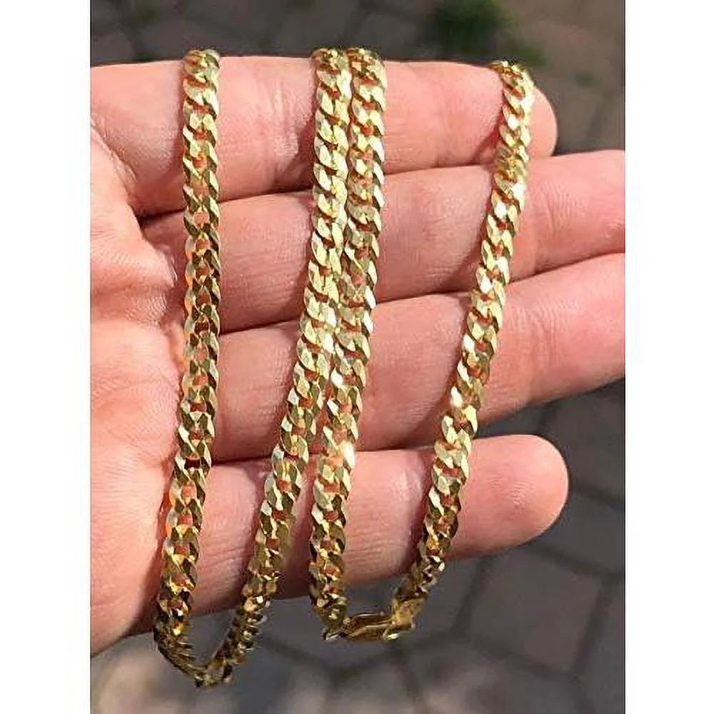 14k over solid 925 sterling silver flat cuban chain necklace J53676