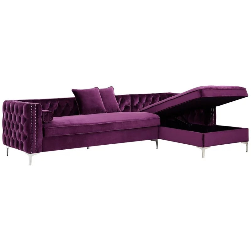 Purple Velvet Sectional Sofa with Right Facing Chaise V6404