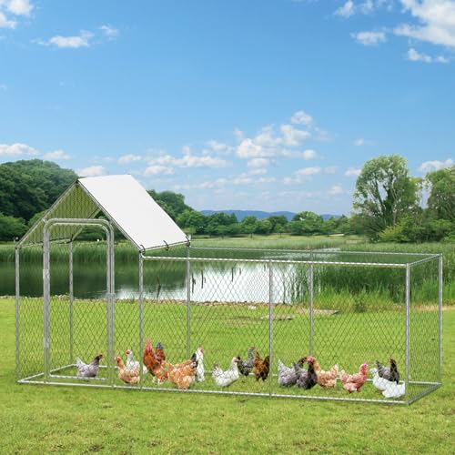 Large Metal Chicken Coop with Waterproof Cover S821600