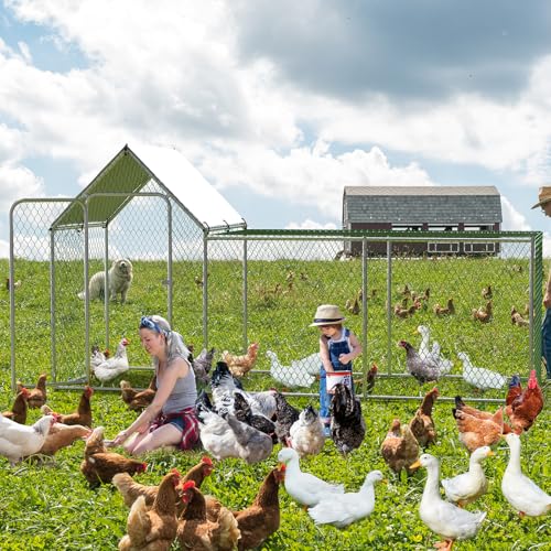 Large Metal Chicken Coop with Waterproof Cover S821600