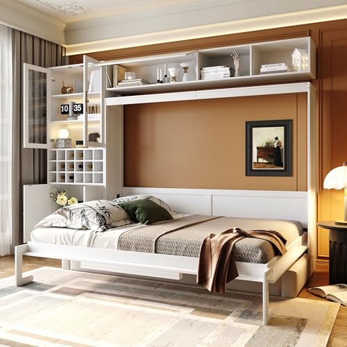 Grey Queen Size Murphy Bed with Sofa and Shelves E688