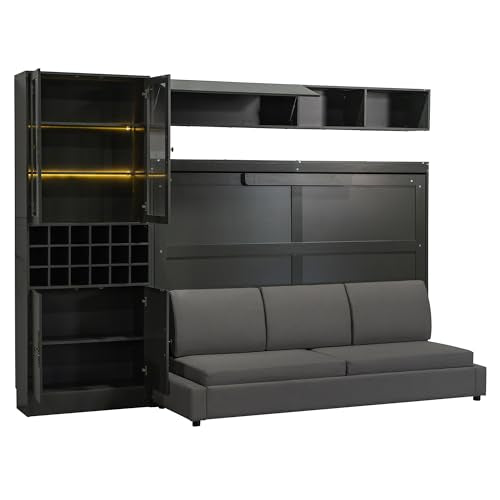 Grey Queen Size Murphy Bed with Sofa and Shelves E688