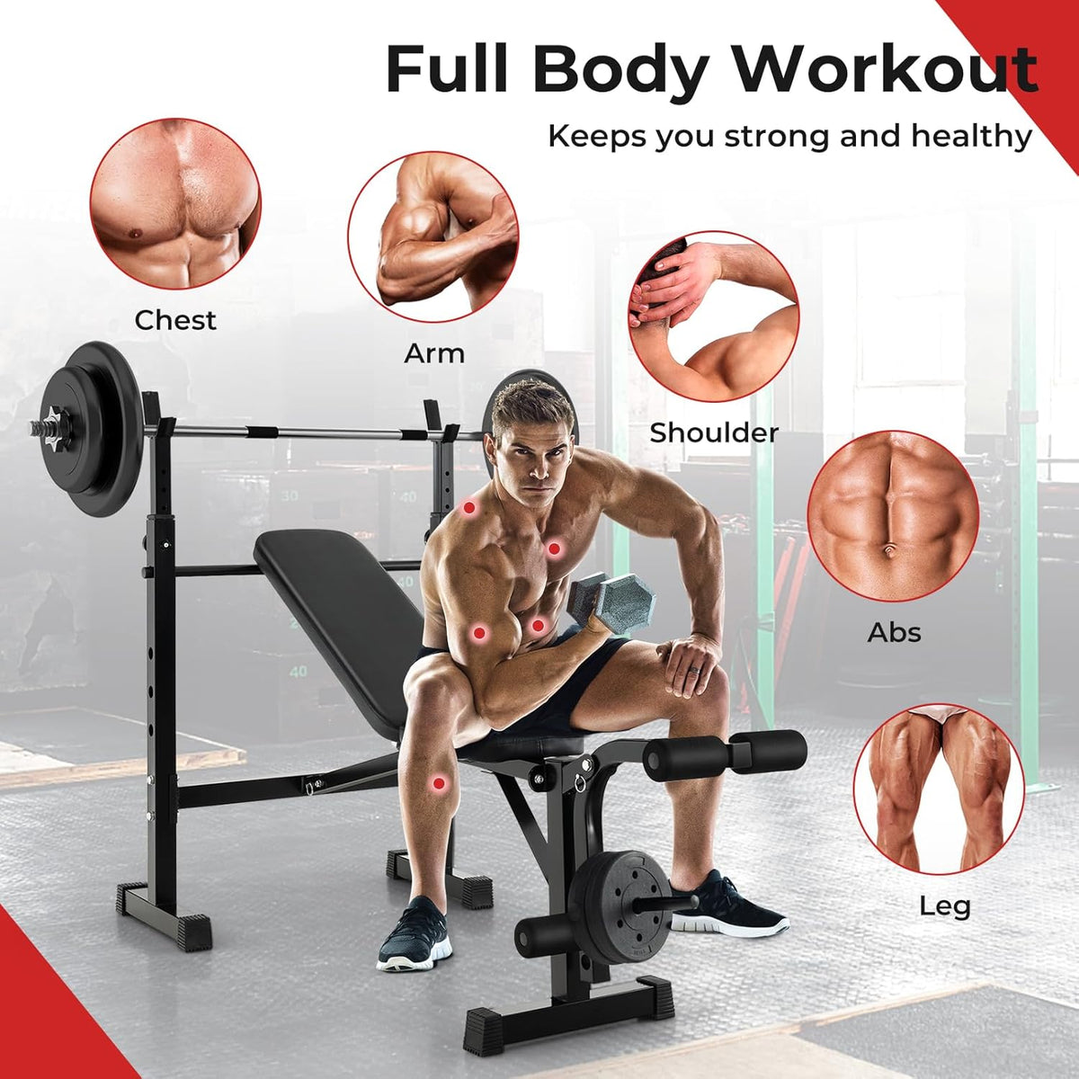 Adjustable Weight Bench with Squat Racks N300