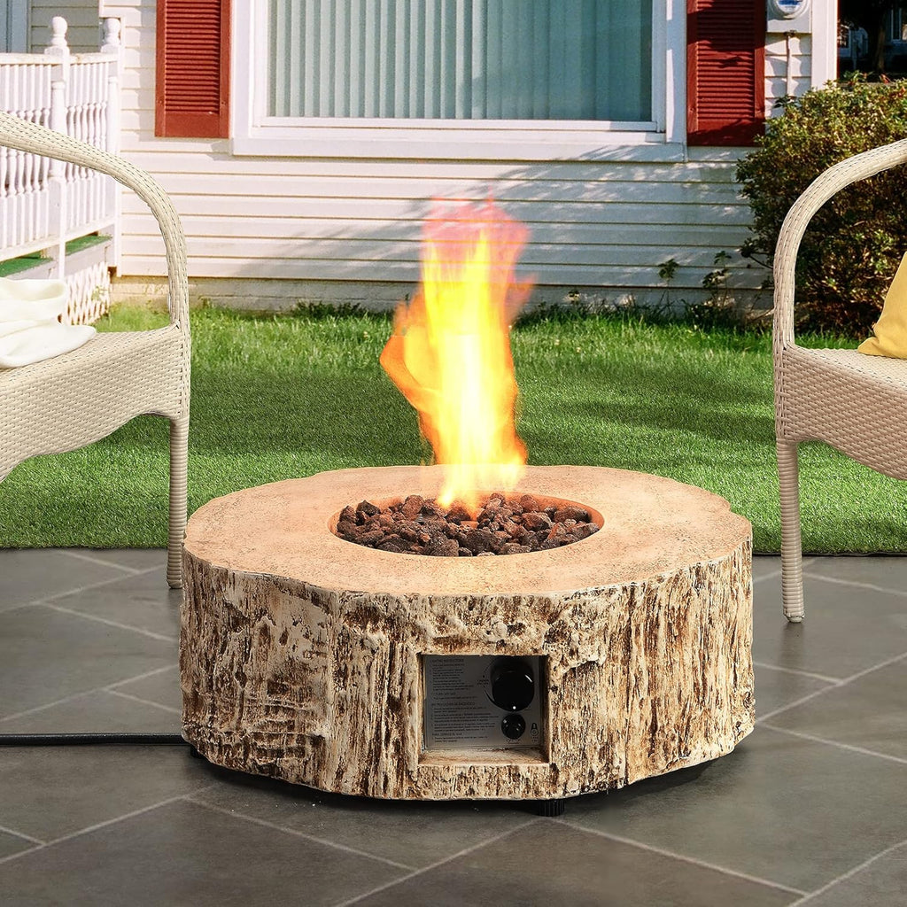 28 Round 30,000 BTU Auto-Ignition Propane Fire Pit Table with Cover and Lava Rock B781