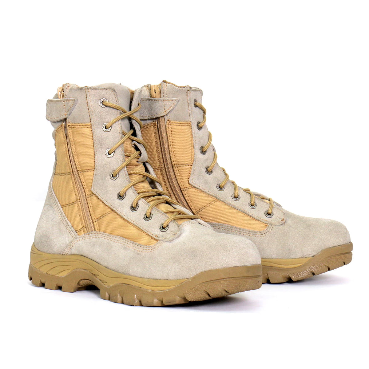 Tan Leather Lace Up Boots with Zippers H128