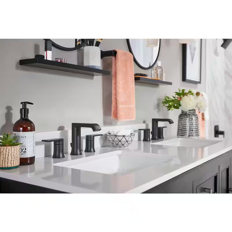 8 in. Widespread Double Handle Bathroom Faucet with Drain in Matte Black 2-Pack V150