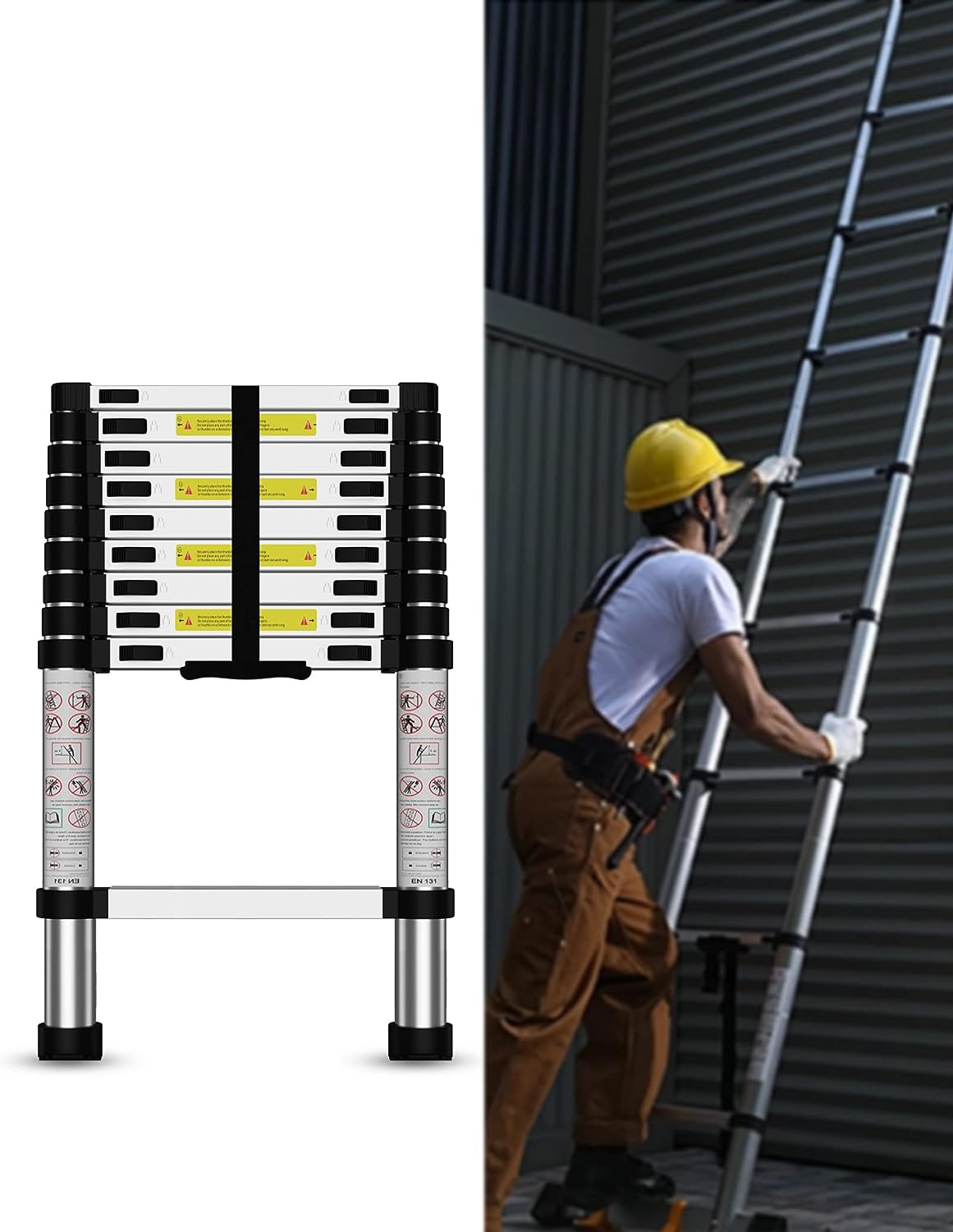 Telescoping Ladder, 12.5 FT Aluminum Heavy Duty 330 lbs Load E944795
