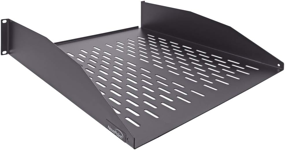 2U 19-Inch Vented Rack Mount Cantilever Server Cabinet Shelf 18-Inches Deep with Lip Black Pack of 2 X37549