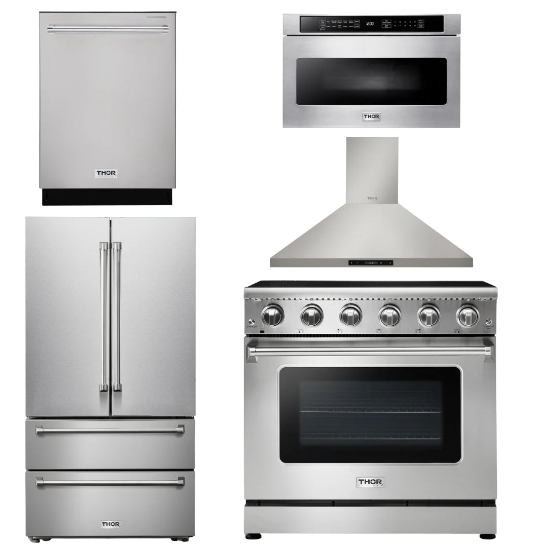 36 Electric Range, Range Hood, Microwave, Refrigerator, Dishwasher I784