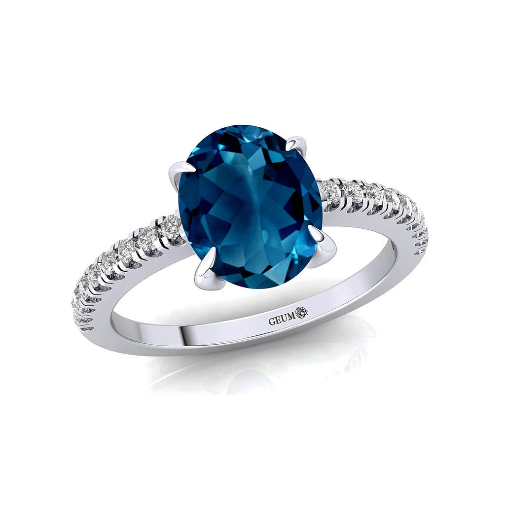 Solid Gold Halo London Blue Topaz Diamond Ring E238