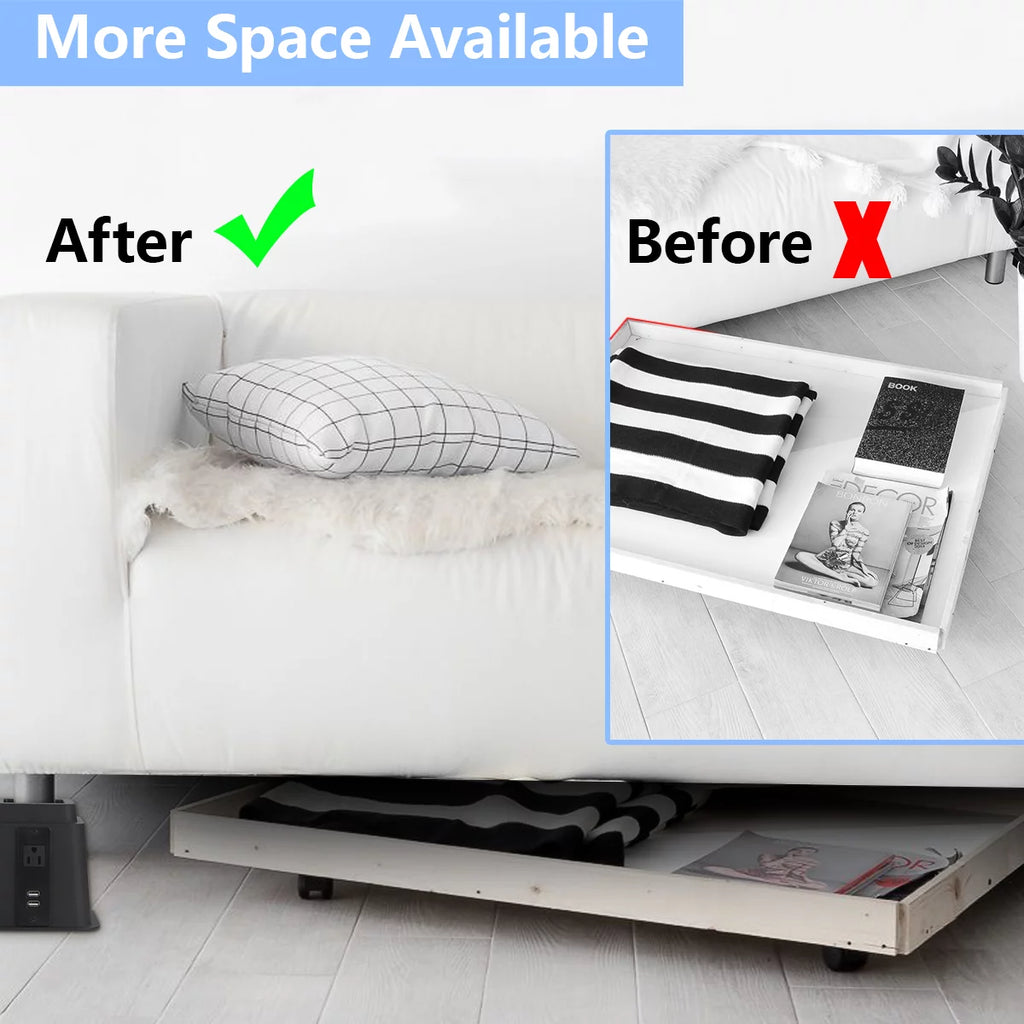 Black Adjustable Bed Riser with Power Outlet and USB Ports Set of 4 B5762