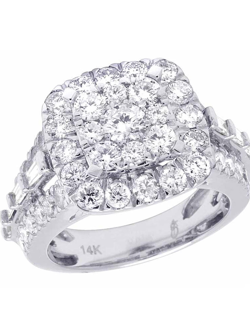 14K White Gold Real Diamond Square Cluster Engagement Ring J92923