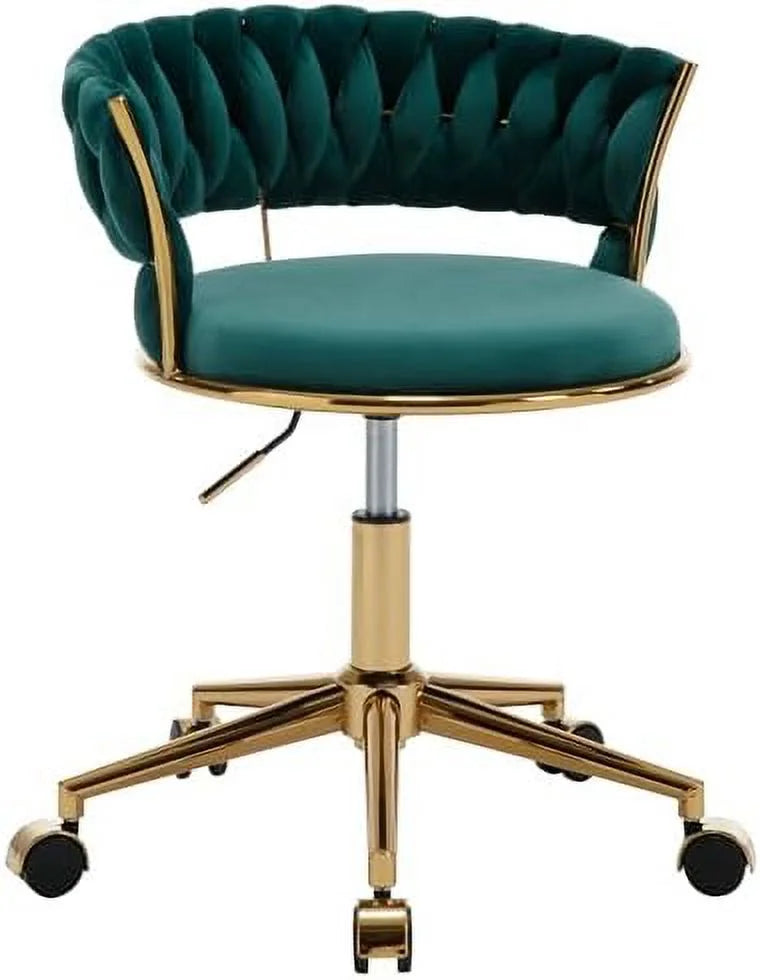 Dark Blue Velvet Desk Chair with Wheels W1354