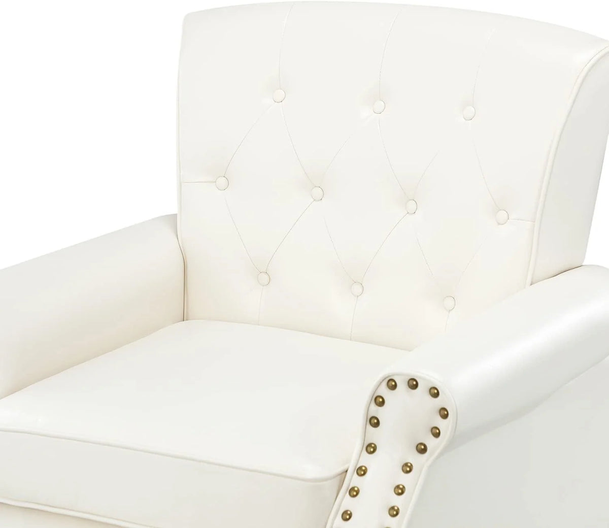 Ivory Faux Leather Accent Chair with Solid Wood Legs Z10207