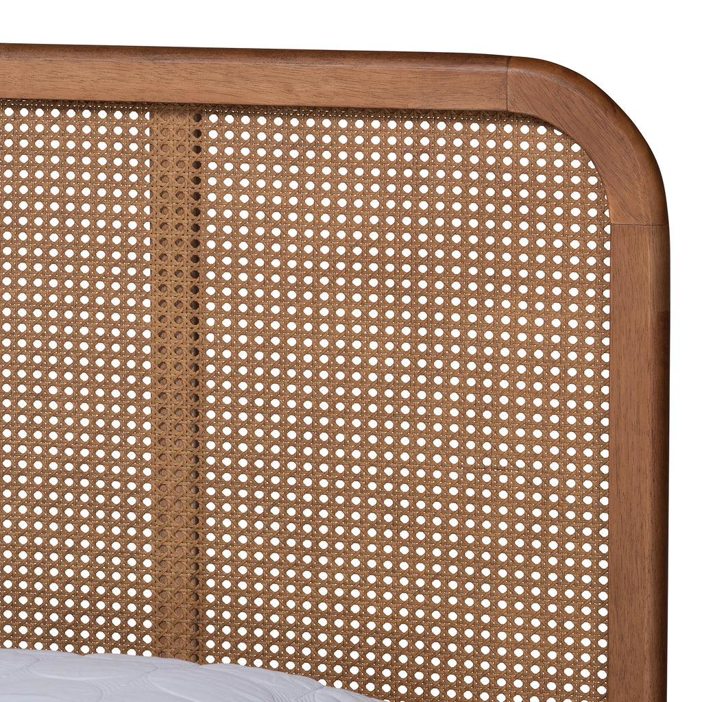 Walnut Brown Wood and Synthetic Rattan Queen Size Platform Bed A389659