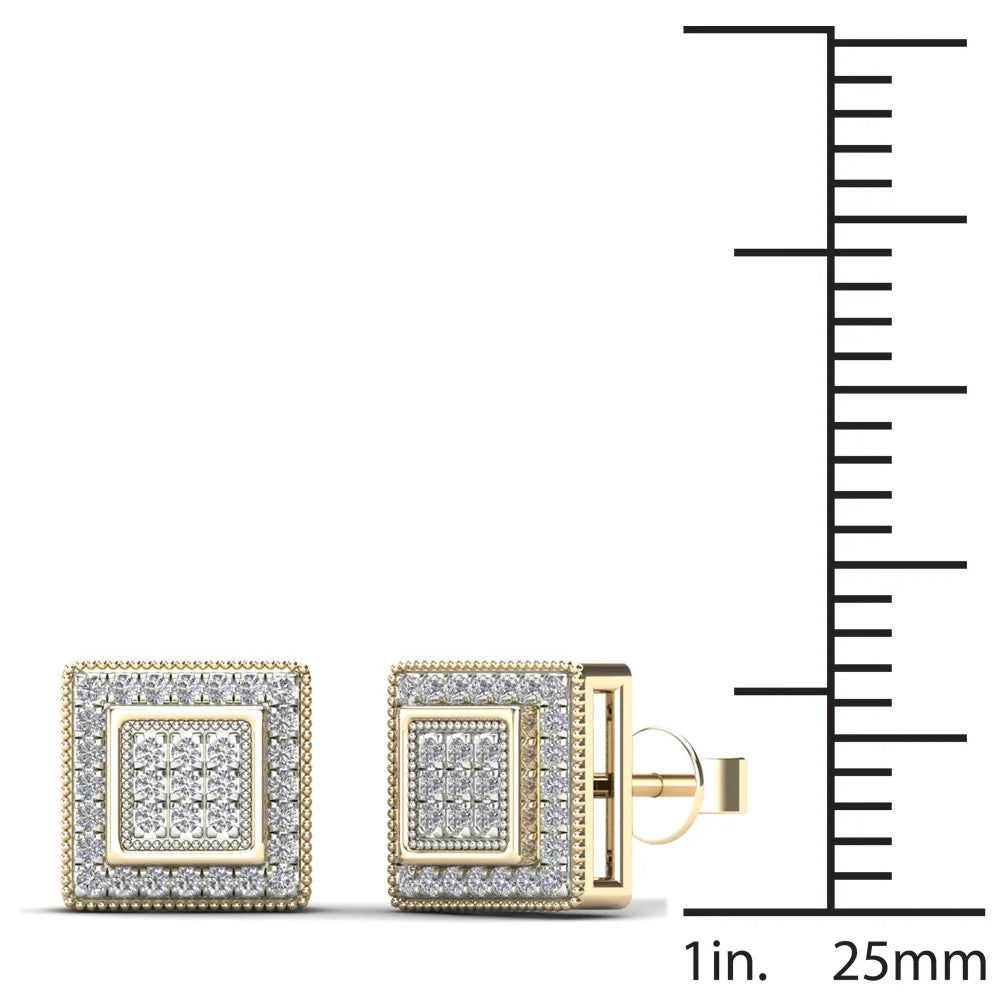 14K Yellow Gold Diamond Square Stud Earrings V80179