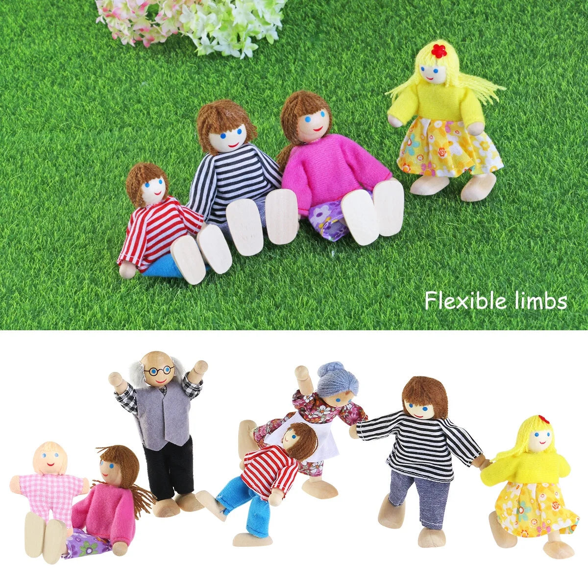 Wooden Dollhouse Dolls Set of 7 Figures J12020