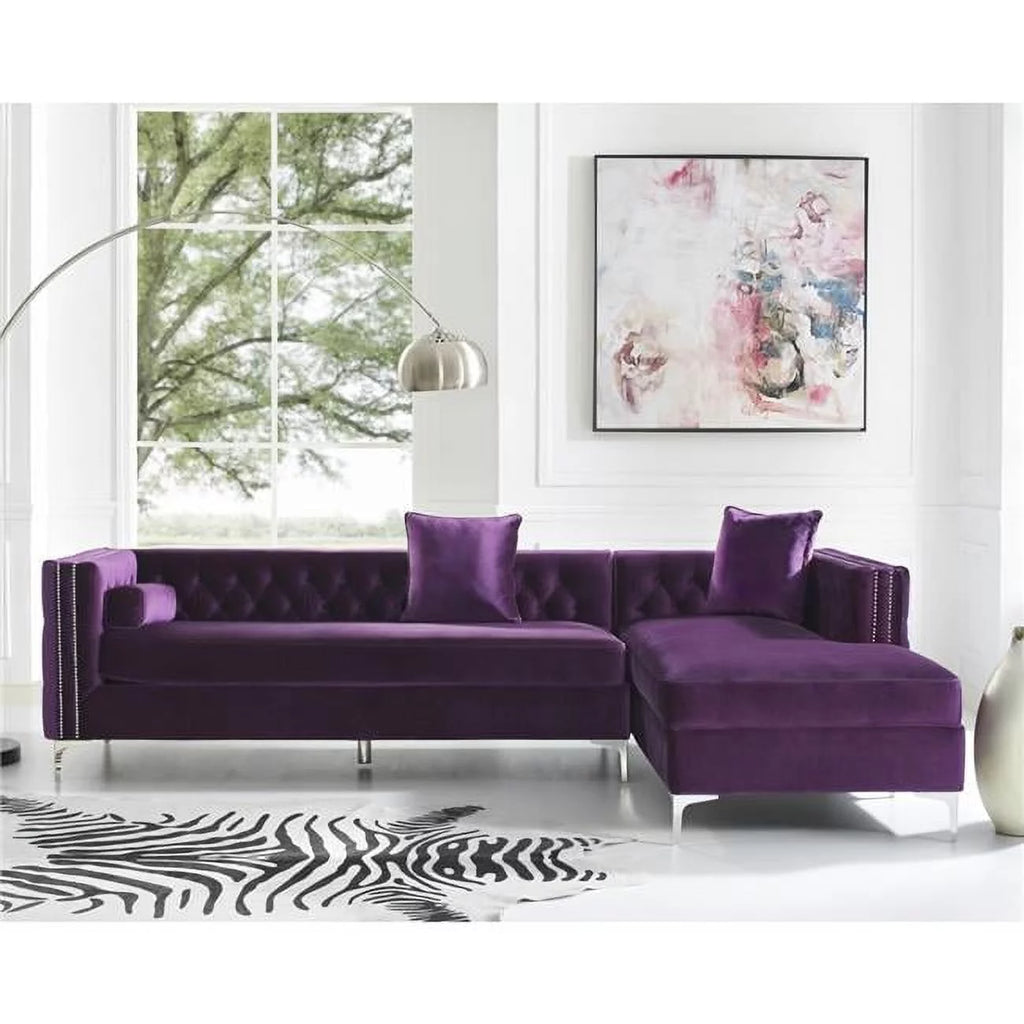 Purple Velvet Sectional Sofa with Right Facing Chaise V6404