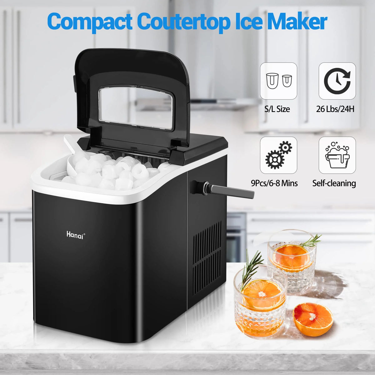 Black Portable Compact Countertop Ice Maker K731822